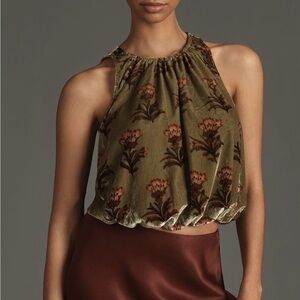 Anthropologie Velvet Bubble Green Halter Top